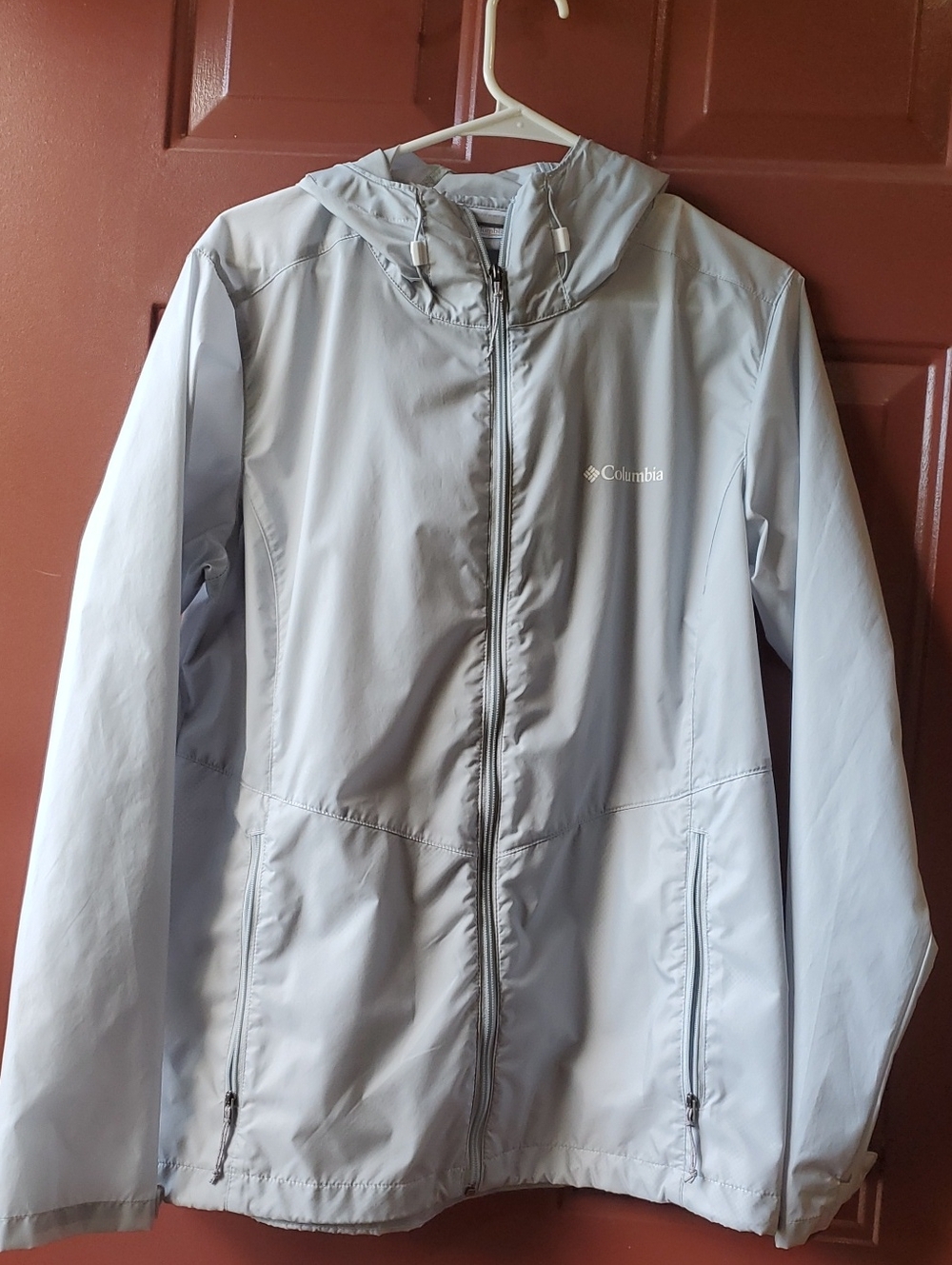 Columbia Women's Pale Gray Hooded Windbreaker/ Rain Jacket Large